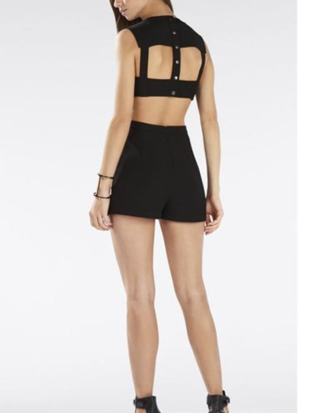 NWT BCBGMAXAZRIA Leni Bib Front Black Romper- Size Medium